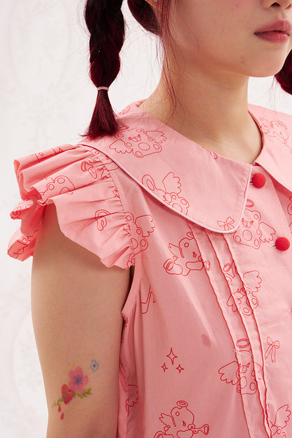 Flutter Sleeve Pink Dress