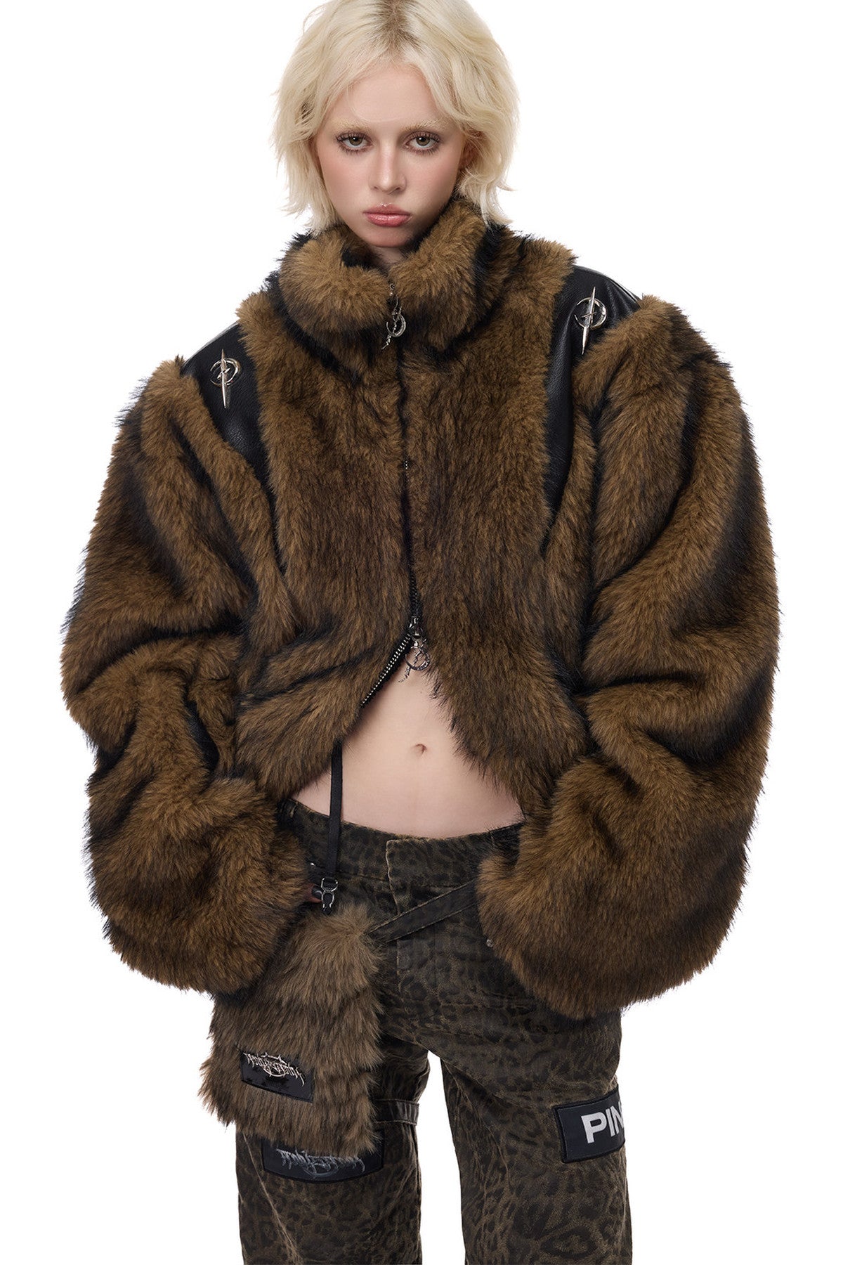 Y2K Leather Spliced Fur Jacket