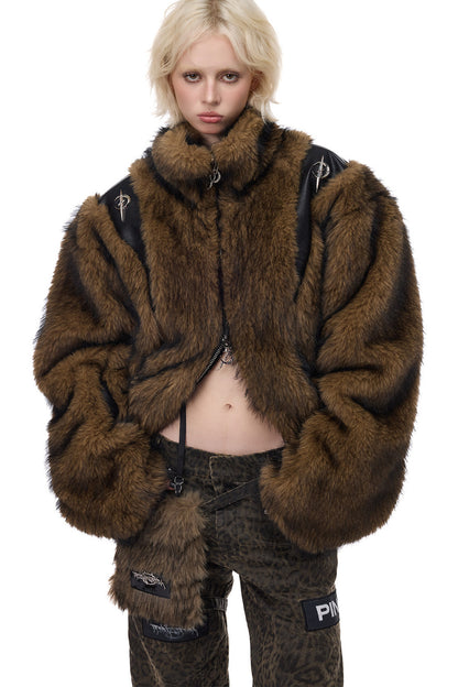 Y2K Leather Spliced Fur Jacket