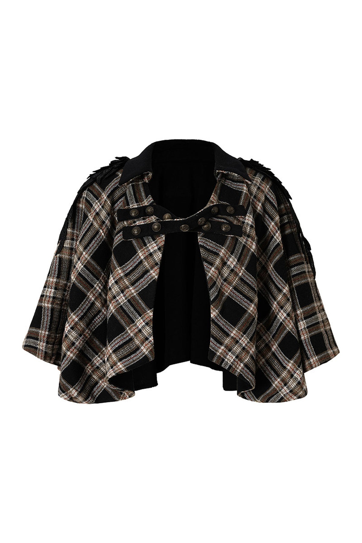 Reversible Wool Blend Plaid Cape