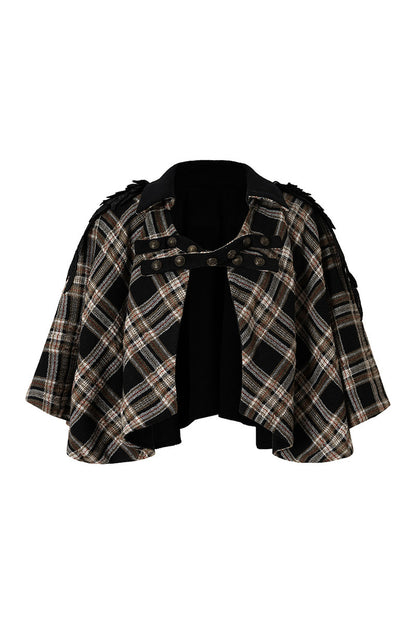 Reversible Wool Blend Plaid Cape
