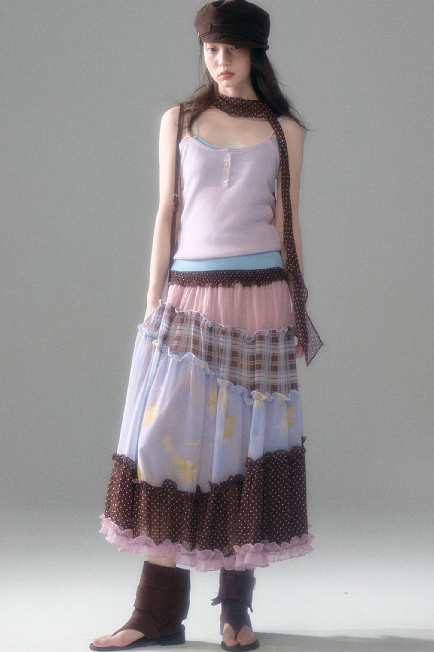 Brownie Tart Patchwork Tube Top Skirt