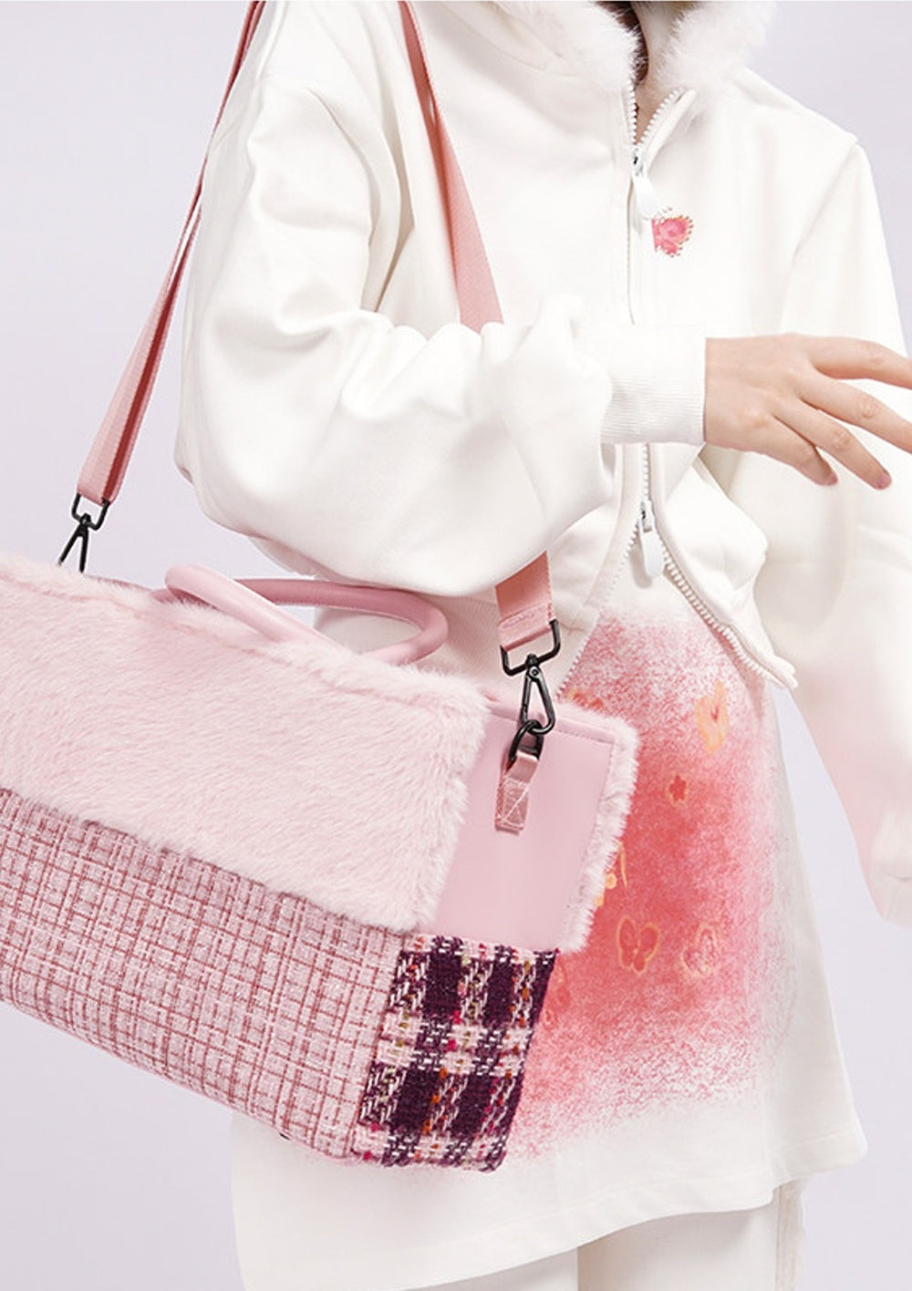 Furry Color-Block Tote Bag