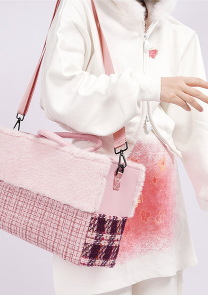 Furry Color-Block Tote Bag
