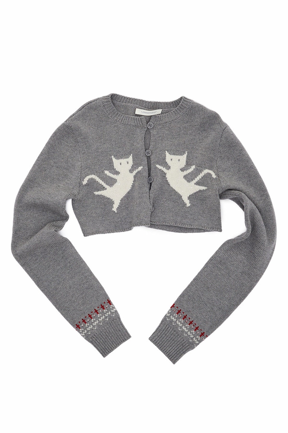 Fair-Isle-Jacquard-Set aus Katzen-Pullover, Strickjacke und Rock