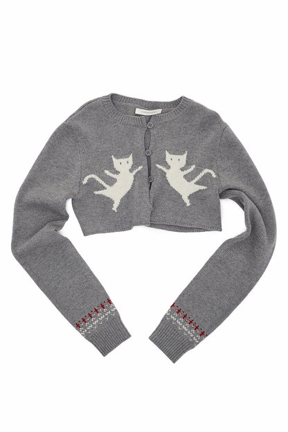 Fair-Isle-Jacquard-Set aus Katzen-Pullover, Strickjacke und Rock