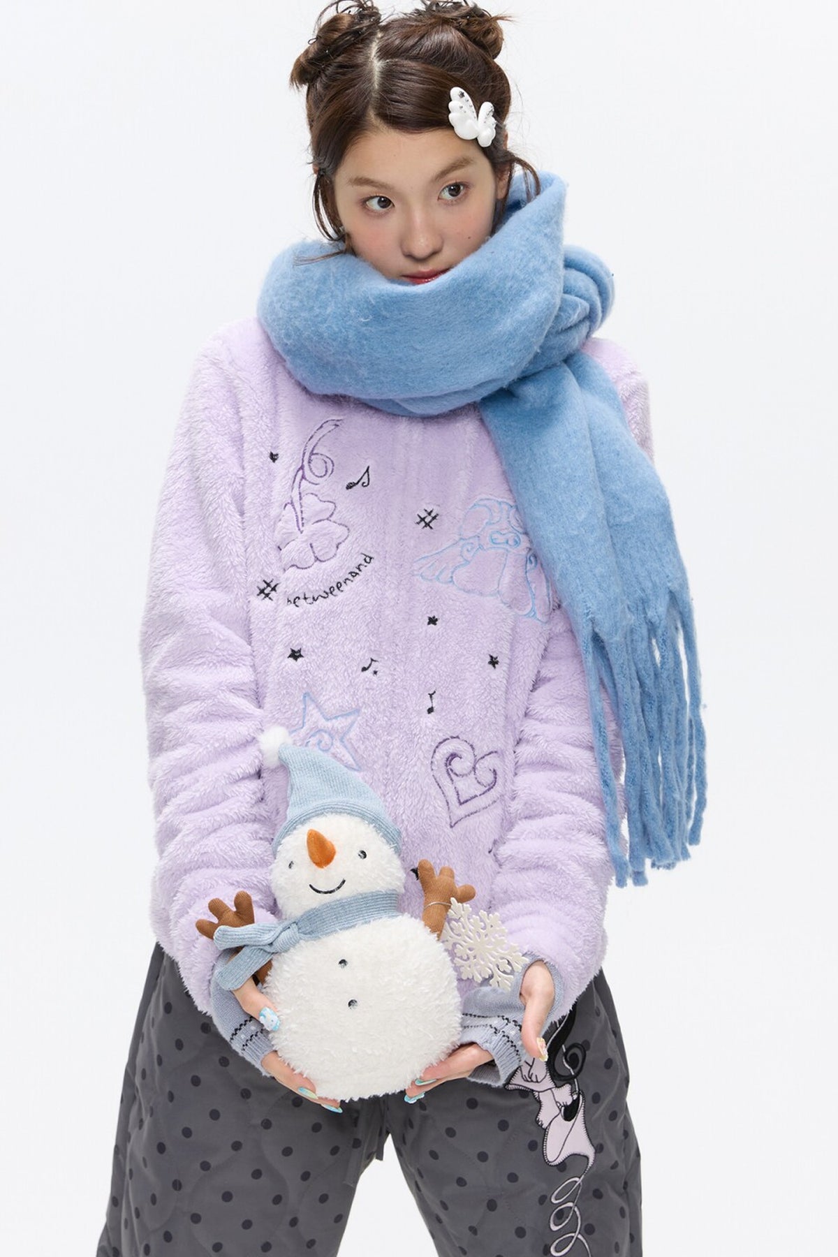 Embroidered Plush Fleece Coat