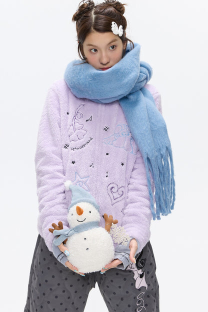 Embroidered Plush Fleece Coat