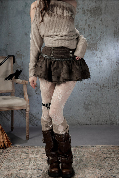 Vintage Distressed High-Waisted Skirt