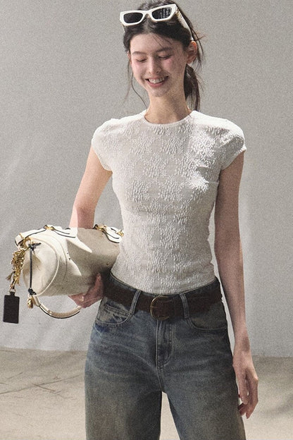 Lace Splice Short Sleeve Top