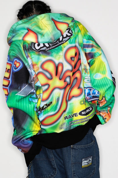 Y2K Alien Rave Print Hooded Jacket