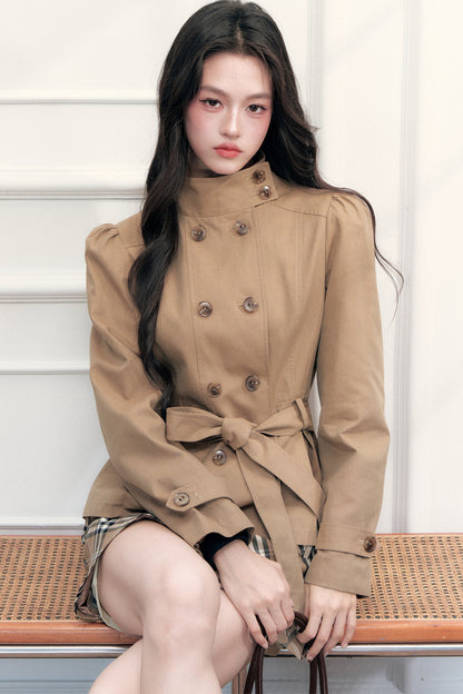 Retro Double-Breasted Trench Coat and Skirt Set-Up