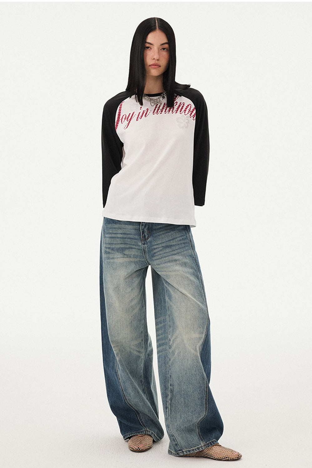 Oversized Slogan Print Raglan T-Shirt