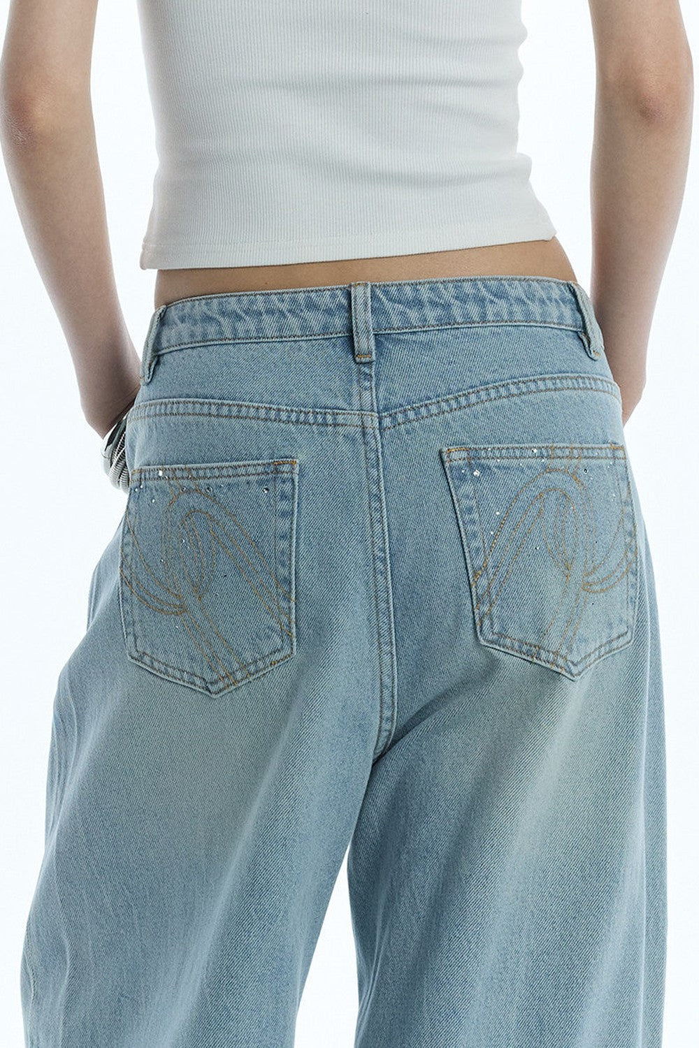 Jeans a gamba larga blu chiaro di luna