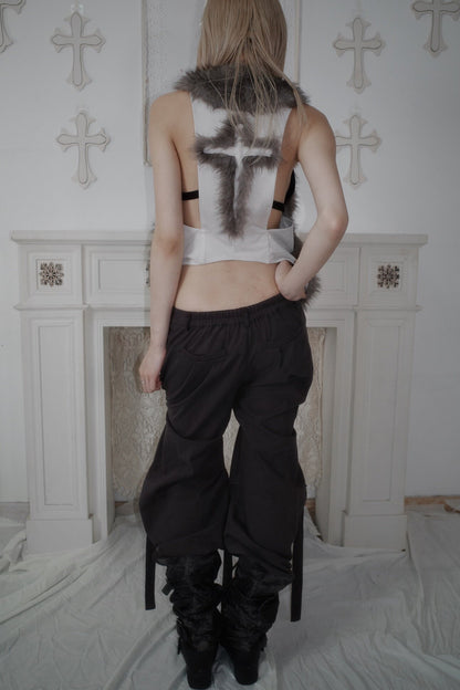 Adjustable Lace-Up Rivet Low-Waist Pants