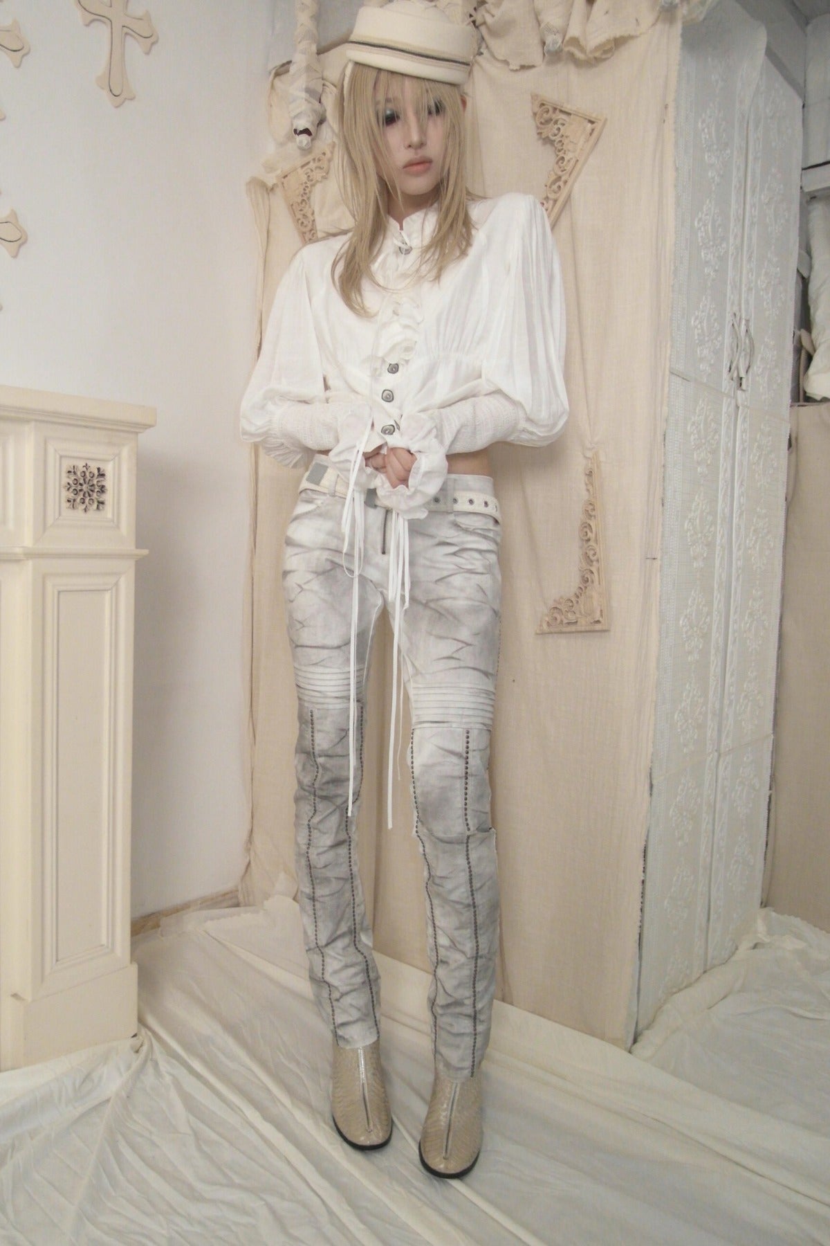 Accordion Pleated Puff Sleeve Blouse