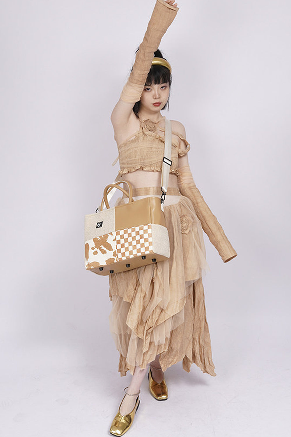 Y2K Leather Contrast Tote Bag