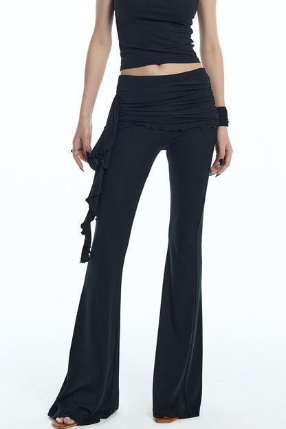 Black Knit Ruffle Tank and Flared Pants Set-Up
