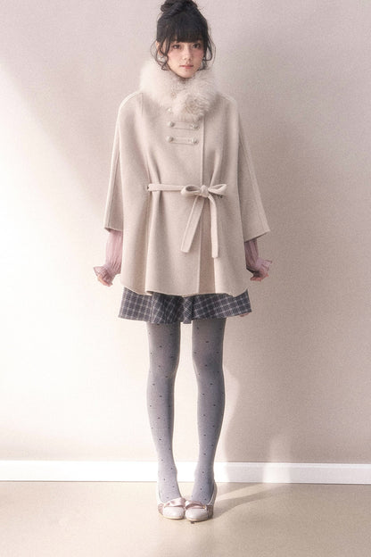 Double-Sided Wool Metal Button Cape Coat Set