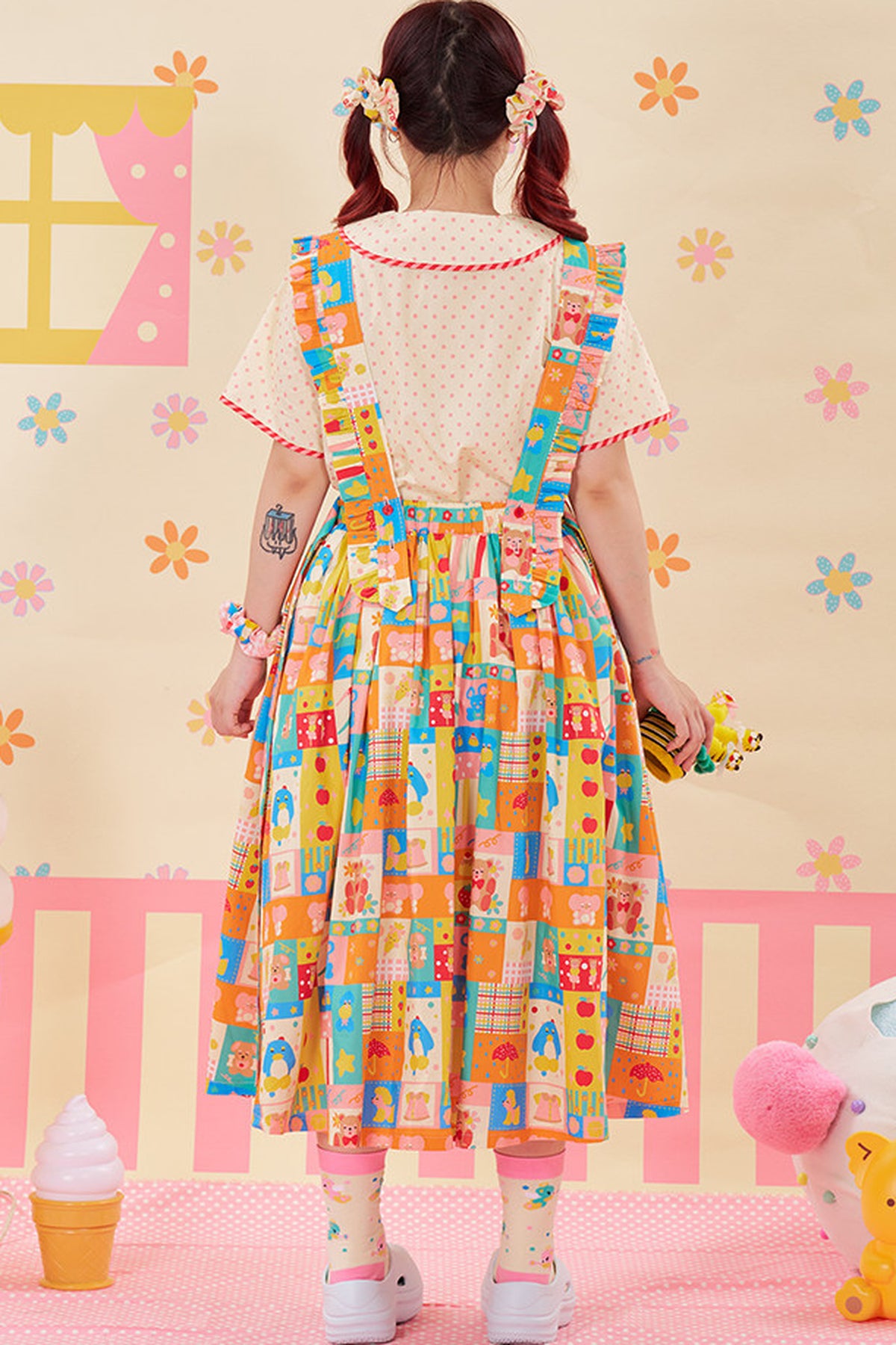 Colorful Patchwork Apron Pinafore Dress