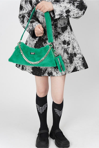 Solid Color Fur Underarm Crossbody Shoulder Bag