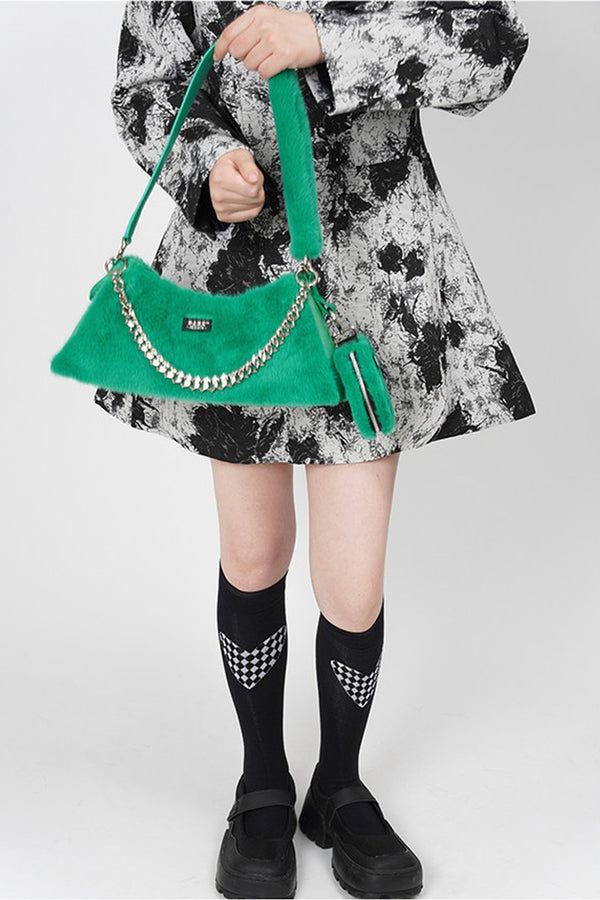 Solid Color Fur Underarm Crossbody Shoulder Bag