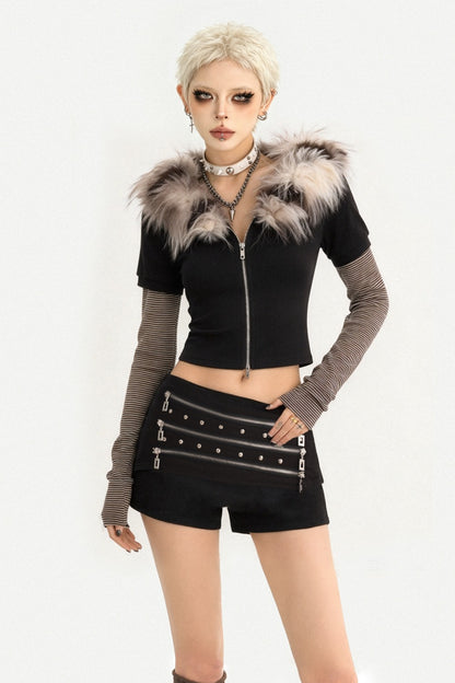 Triple Metal Zipper Punk Shorts
