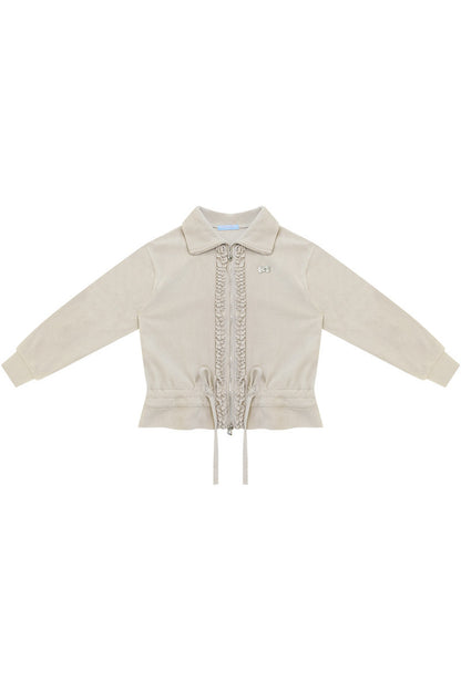 Veste en polaire grise et abricot à fermeture zippée et cordon de serrage