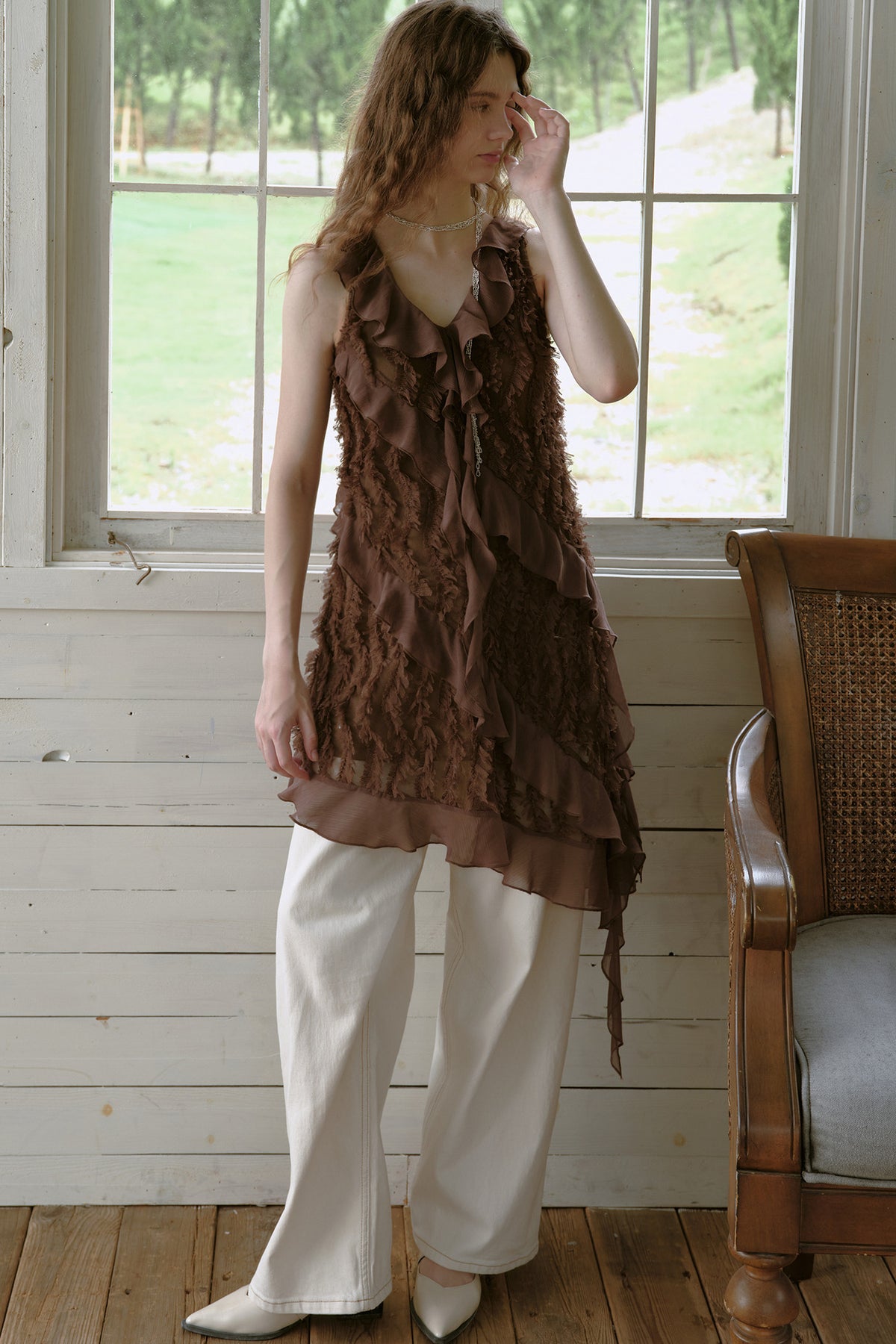 Asymmetrical Ruffle Chiffon Dress