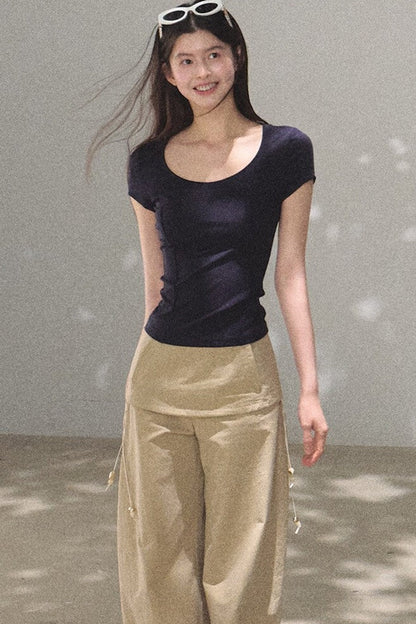 Lyocell V-Neck Short Sleeve Top