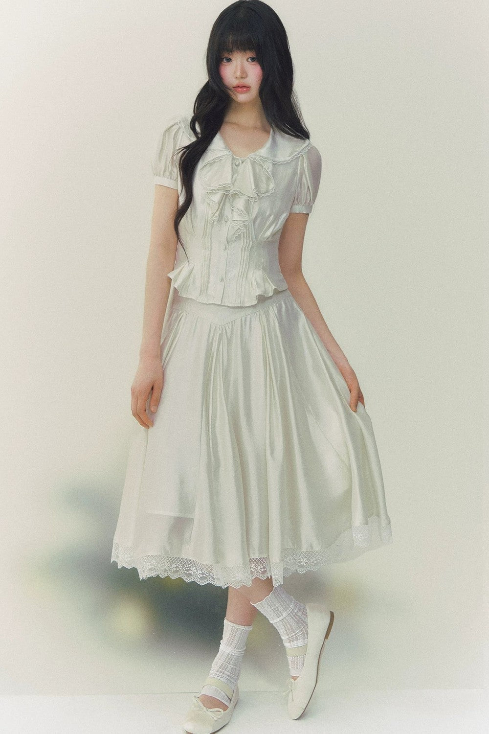 White Tulip Shirt Skirt Set-Up