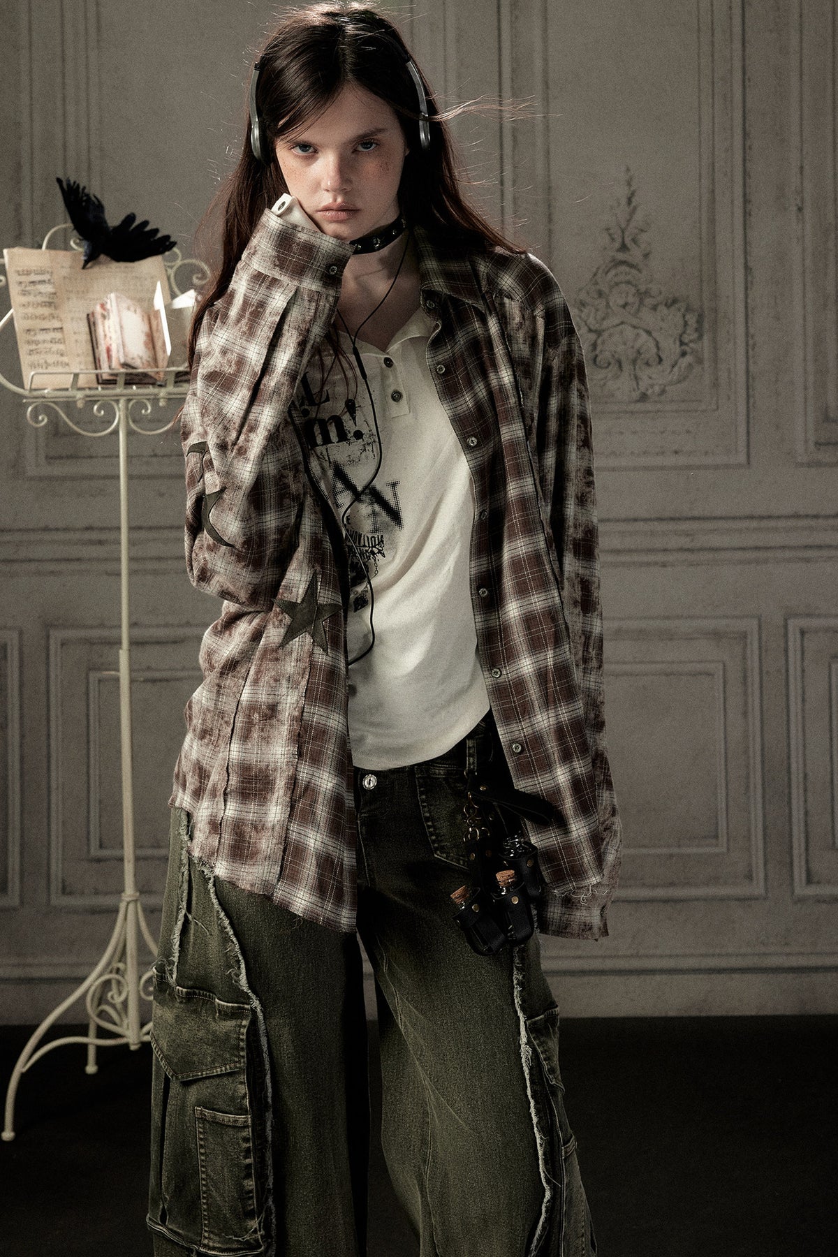 Coffee-Colored Plaid Shirt