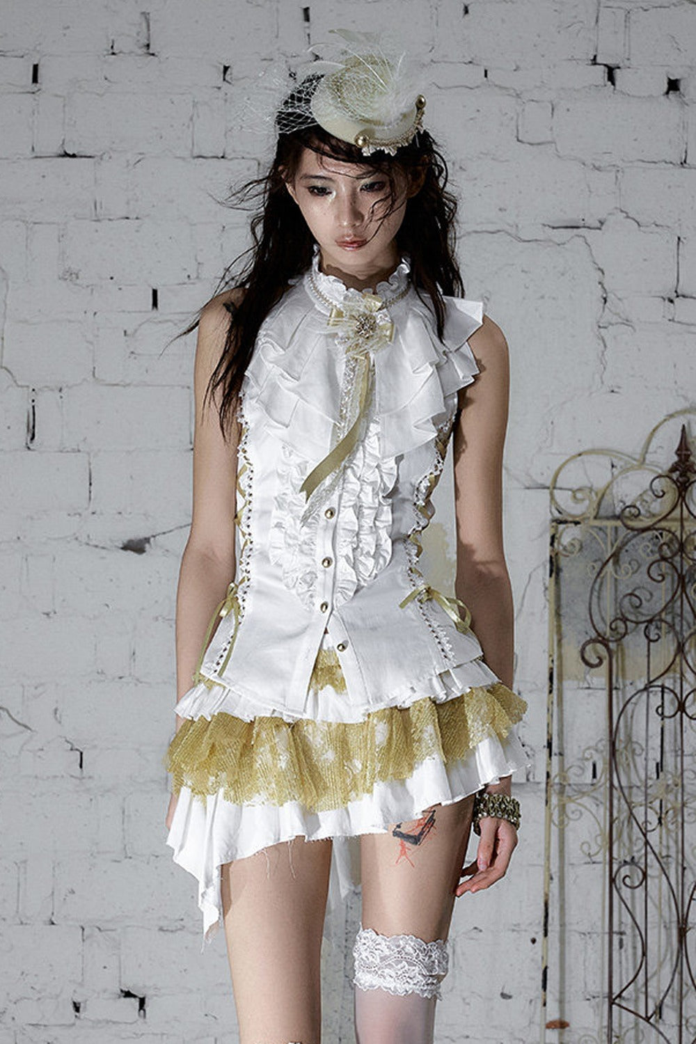 Ruffle Ruff Neck Tie Waist Halter Top