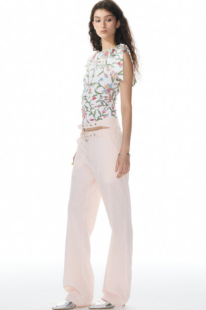 Asymmetrical Floral Ribbon Top