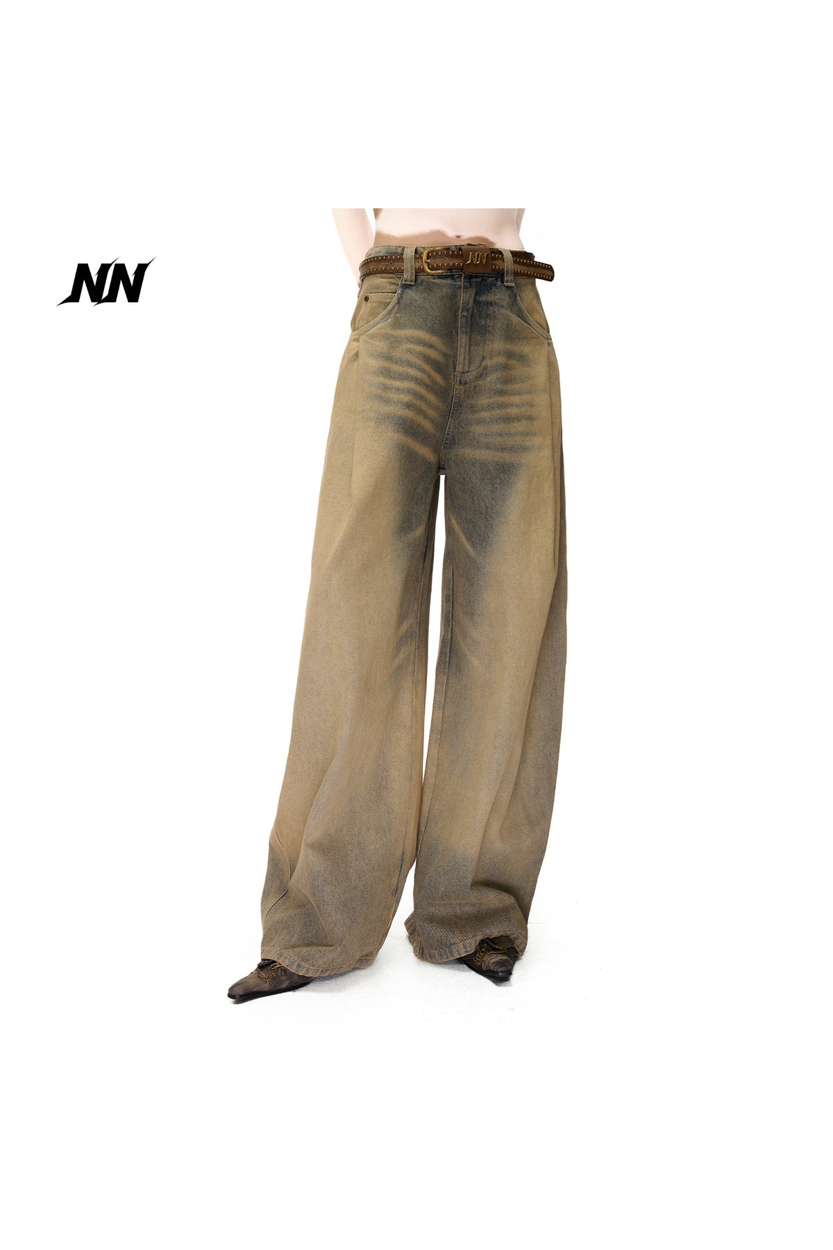 Wide-Leg Washed Vintage Scimitar Jeans