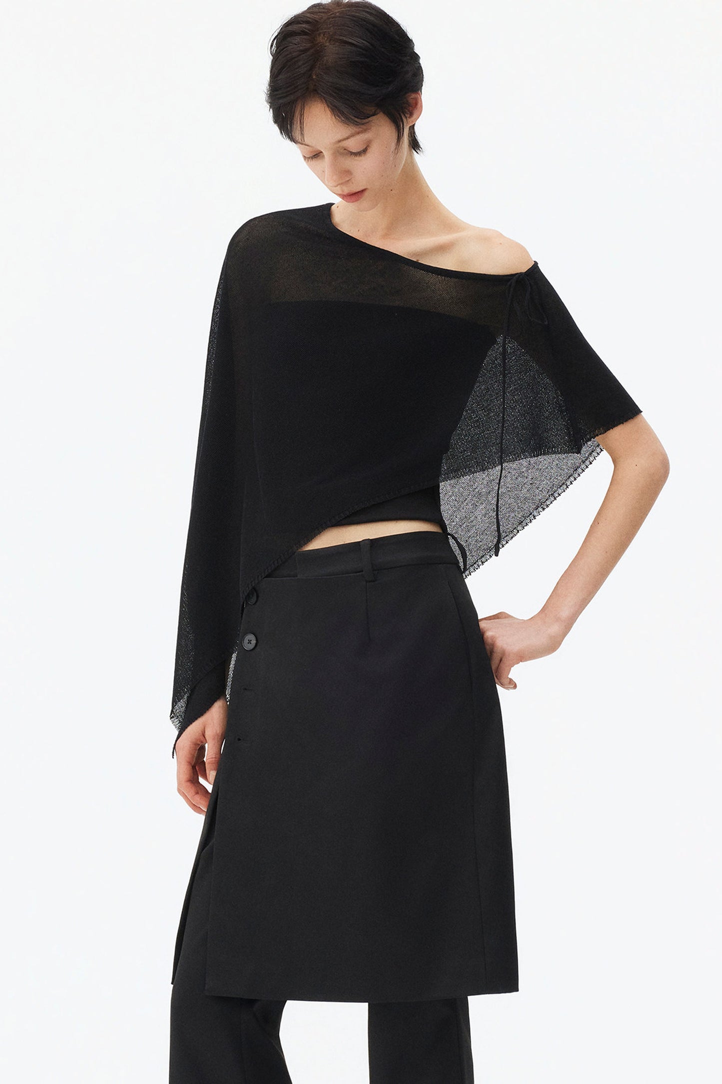 Irregular Linen Asymmetrical Cape Set-Up
