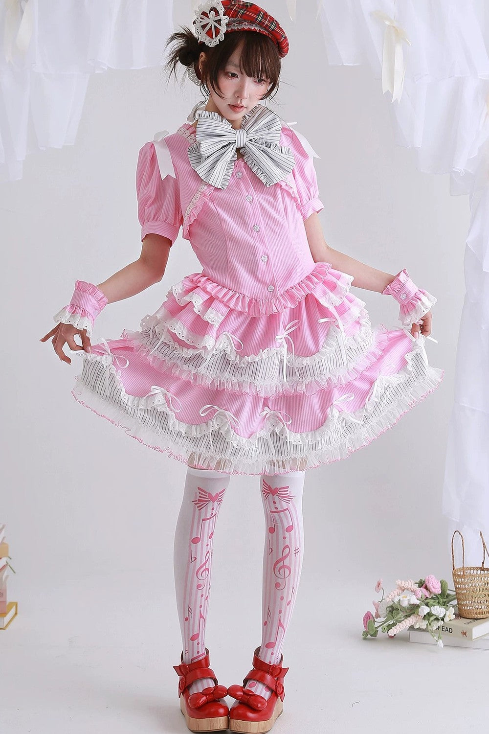 Pink Striped Puffy Skirt