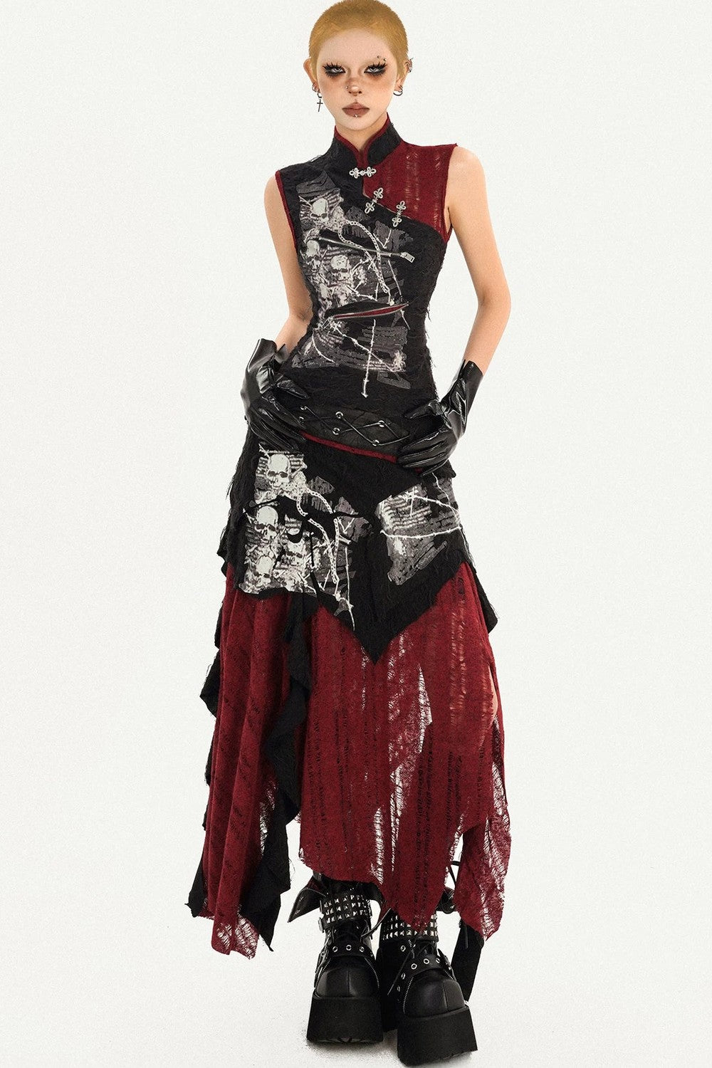 Dark A-Line Color-Block Skirt