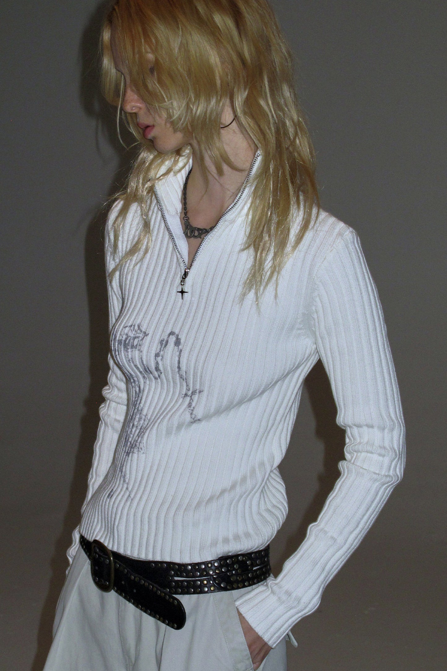 Punk Print Ribbed Half-Zip Sweater
