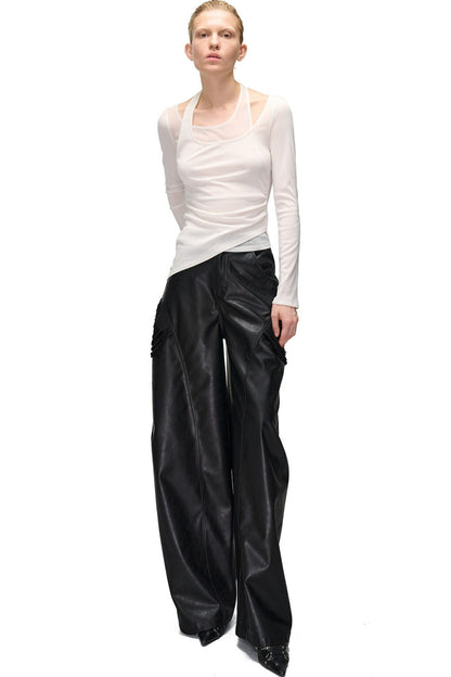 Layered-Look Spliced Halter Long-Sleeve T-Shirt