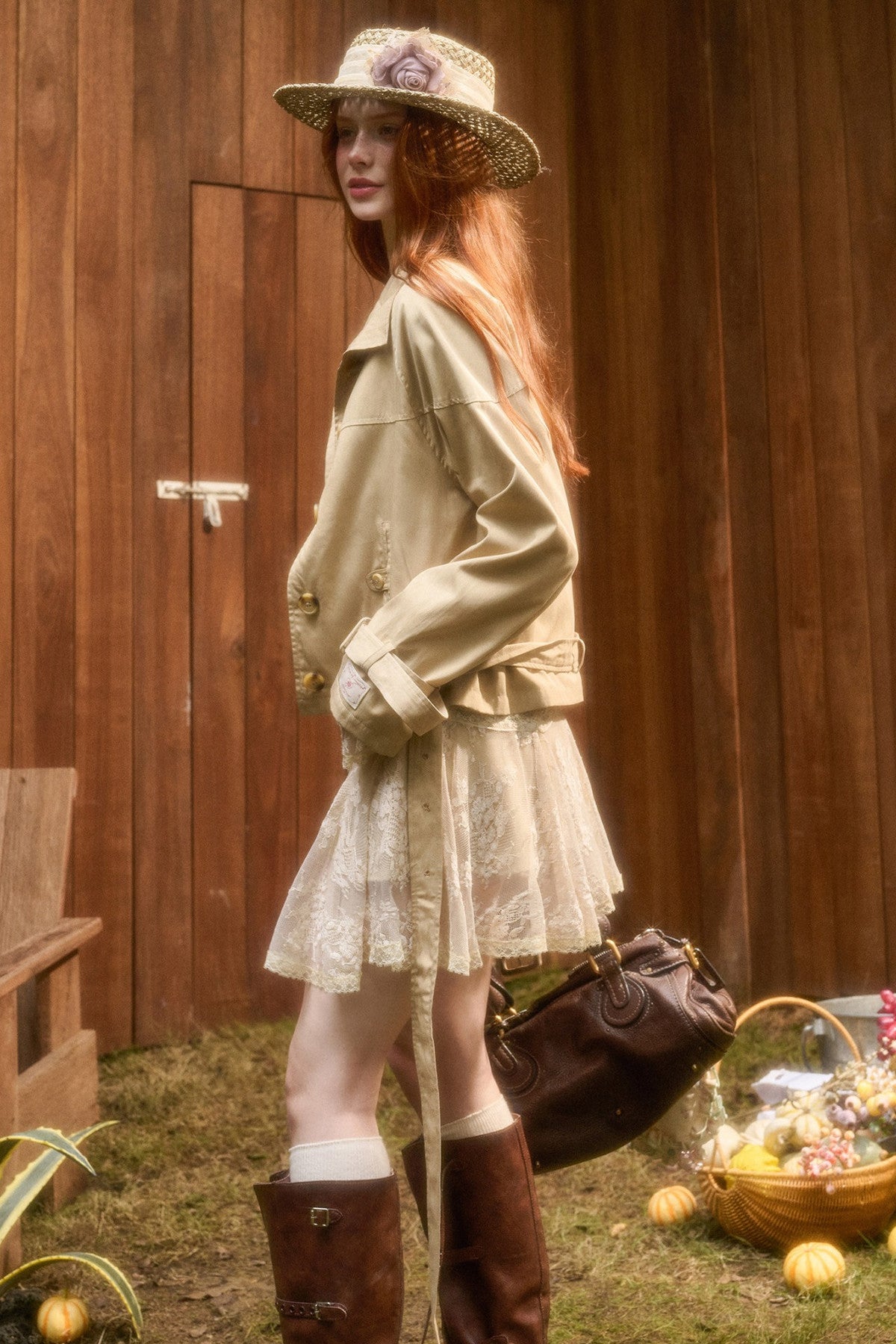 Skin Brown Short Trench Jacket