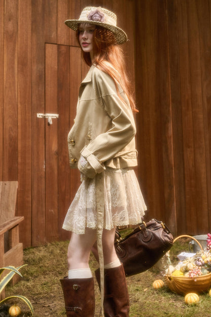 Skin Brown Short Trench Jacket