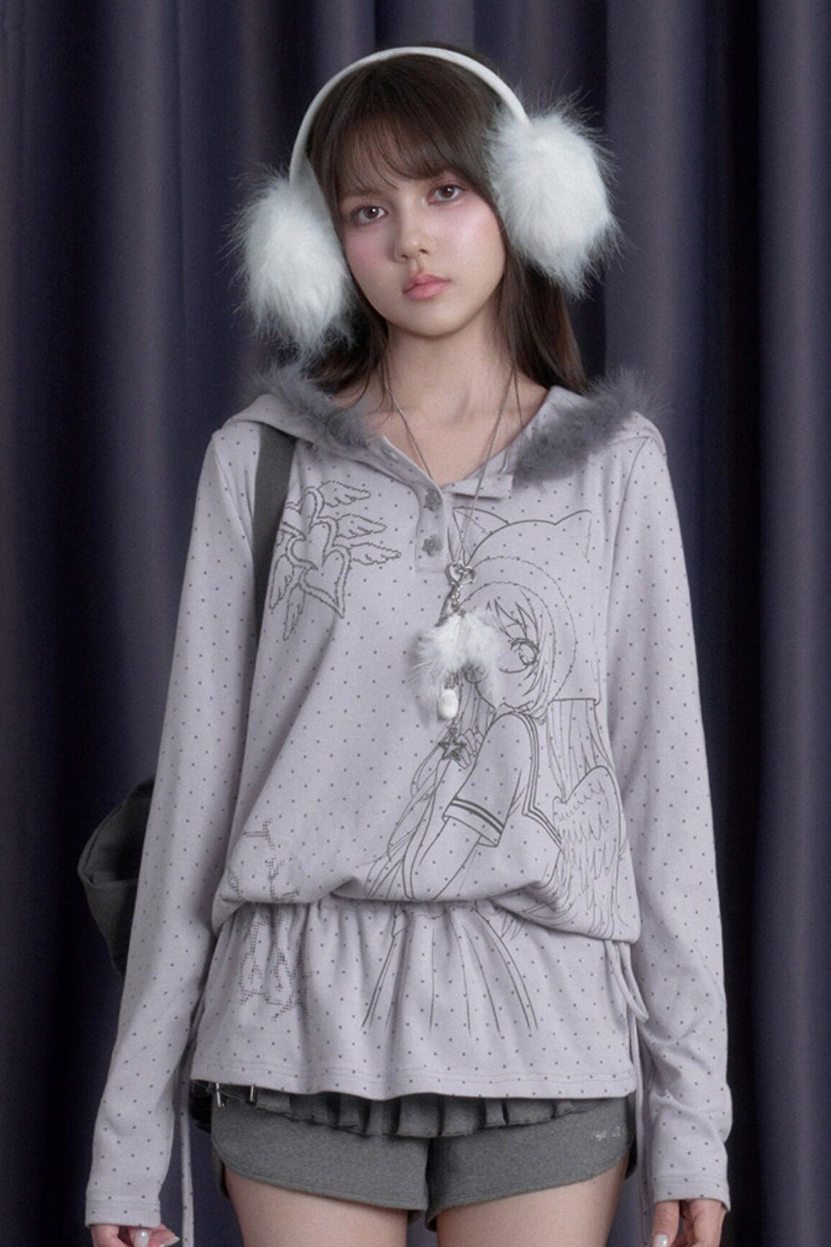 Gray Purple Printed Hoodie