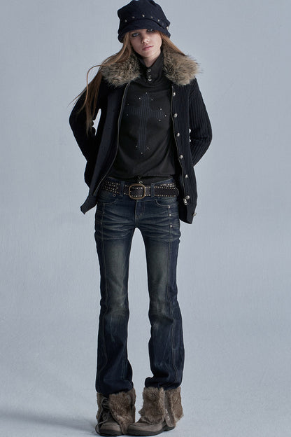 Asymmetrical Zipper Metal Buckle Cardigan