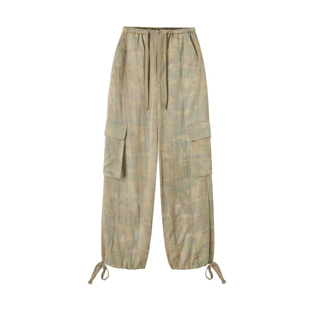 Distressed Camouflage Parachute Pants