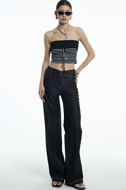 Black White Striped Ribbed Bandeau