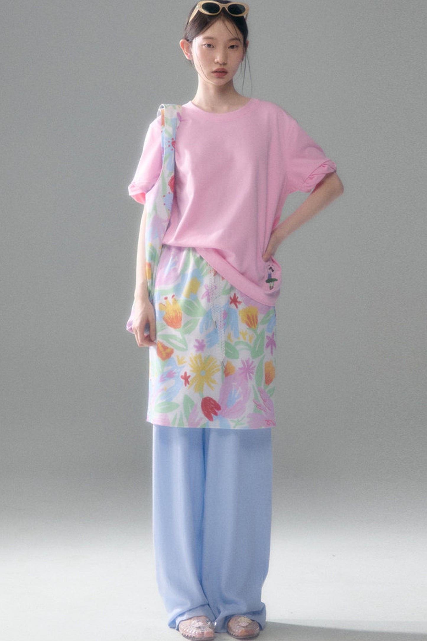 Hand-Painted Bird And Flower Print Skirt