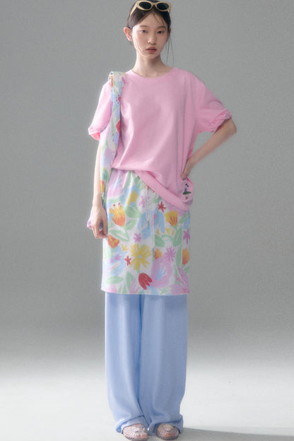 Hand-Painted Bird And Flower Print Skirt