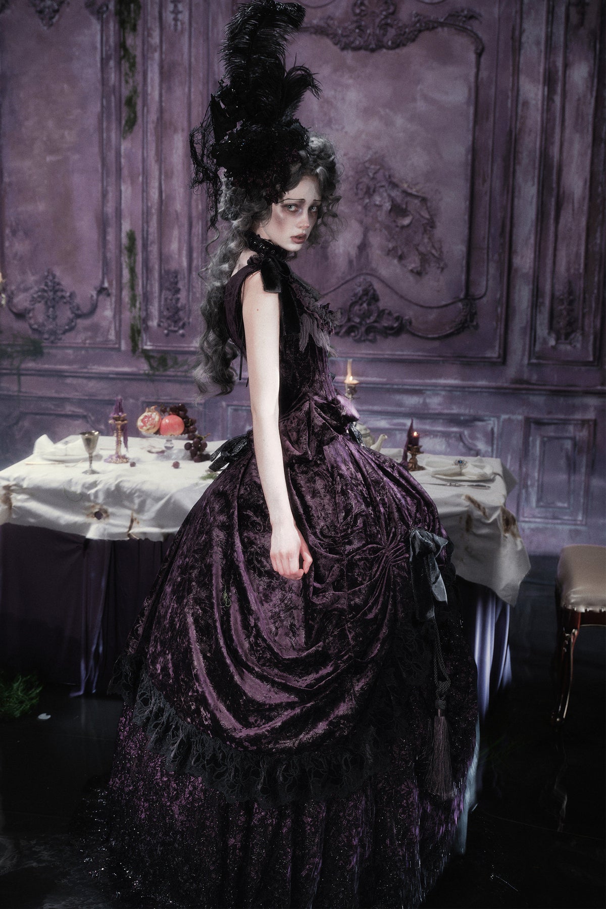 Gothic Dark Purple Bustle Skirt Set-Up