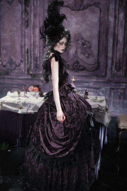 Gothic Dark Purple Bustle Skirt Set-Up